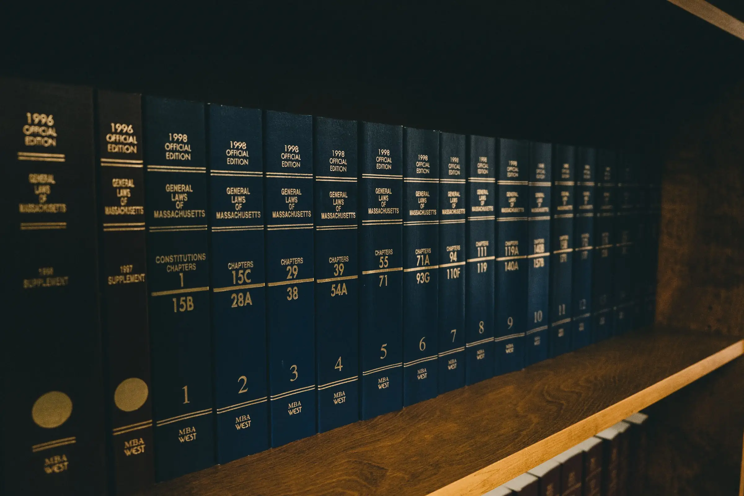 Shelf of bound law reports in a law library
